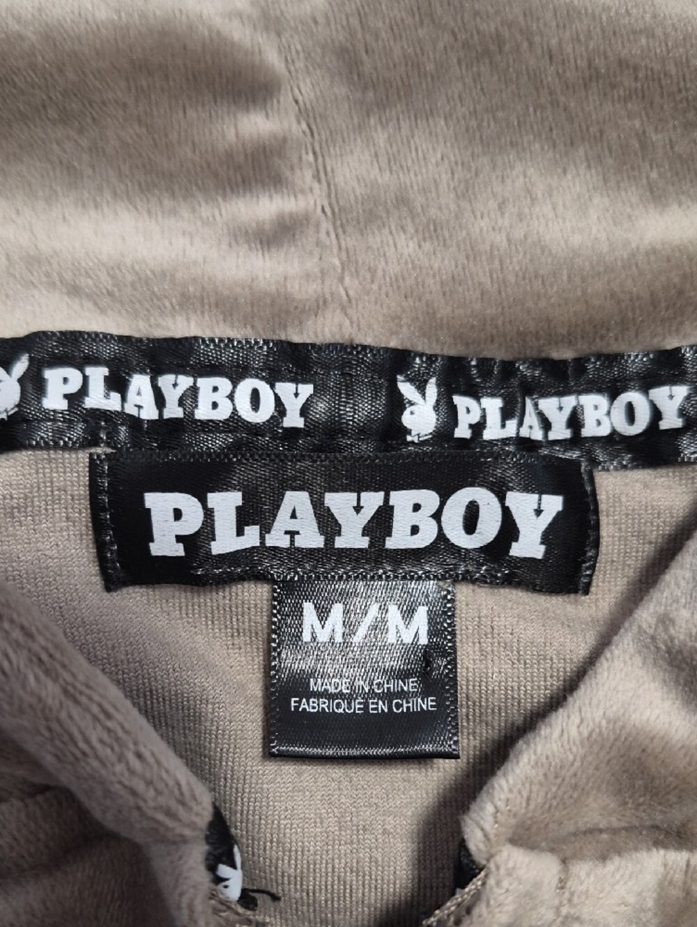 PLAYBOY Taupe Velour Zip Hoodie with Crystal Bunny - Picture 3 of 3